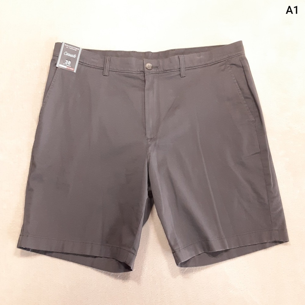Roundtree & Yorke Casuals Mens Flat Front Chino Shorts 38 Gray 9" Inseam Stretch - Picture 9 of 9